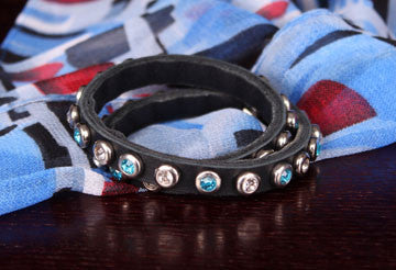 Rhinestone Encrusted Leather Bracelet - AlSundus