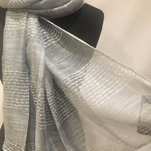 Striped textured shawl scarf wrap grey